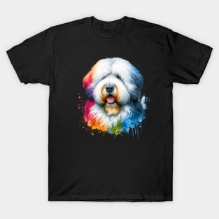 Bright Watercolor Old English Sheepdog T-Shirt